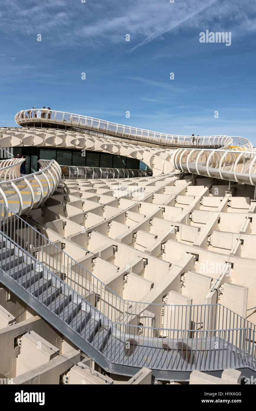 The Metropol Parasol is located at La Encarnacion Plaza (square) in the Old Town of Seville in Andulisa Province, Southern Spain.  The six gigantic um Stock Photo