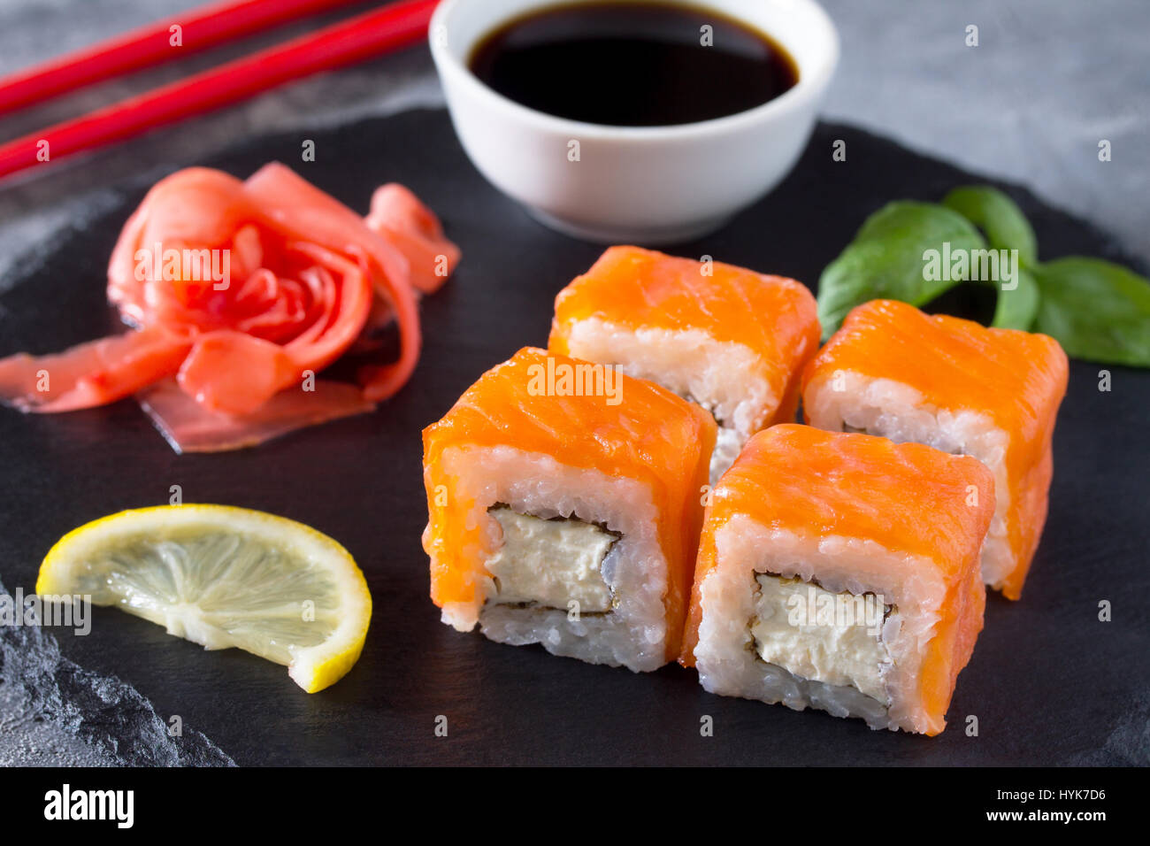 Roll on a black slate board Stock Photo