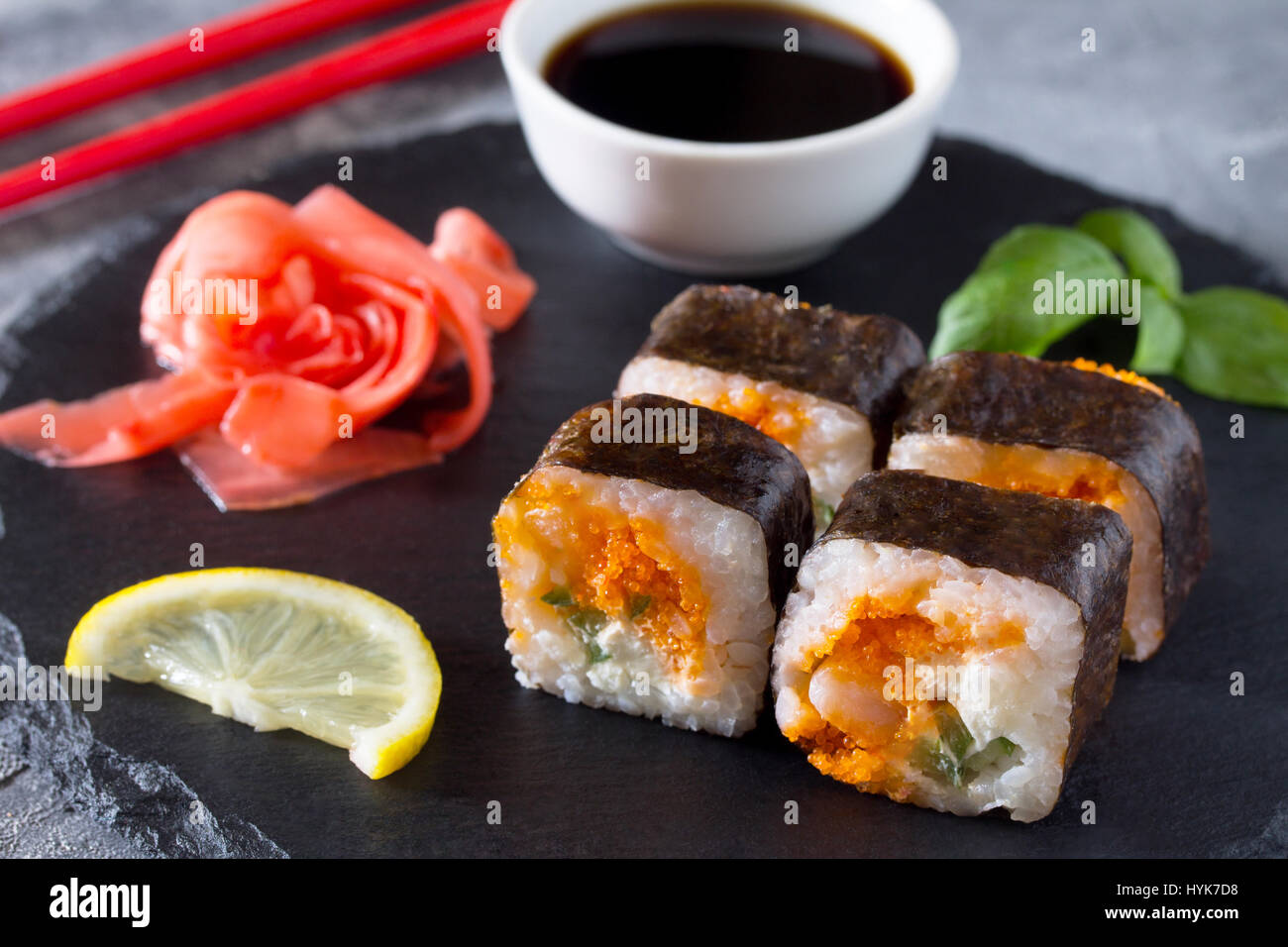 Roll on a black slate board Stock Photo