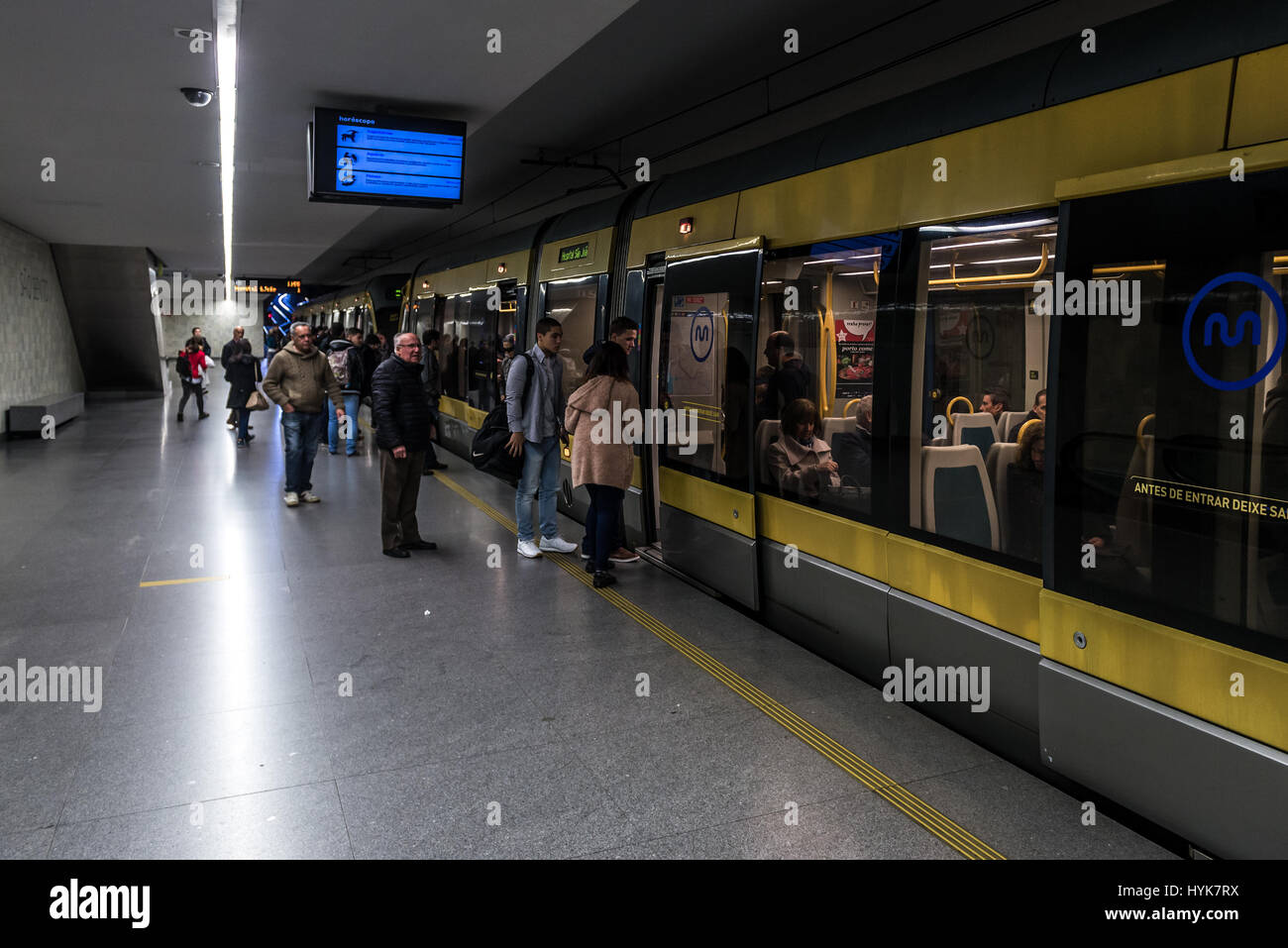 Eurotram metro train on Sao Bento Metro Station on Metro line D in Porto city on Iberian Peninsula, second largest city in Portugal Stock Photo