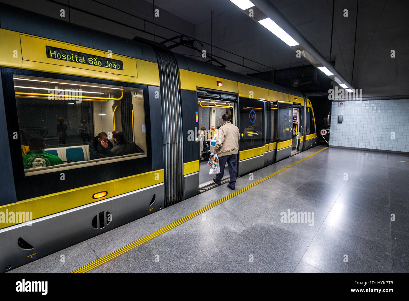 Eurotram metro train on Trindade station in Porto city on Iberian  Peninsula, second largest city in Portugal Stock Photo - Alamy