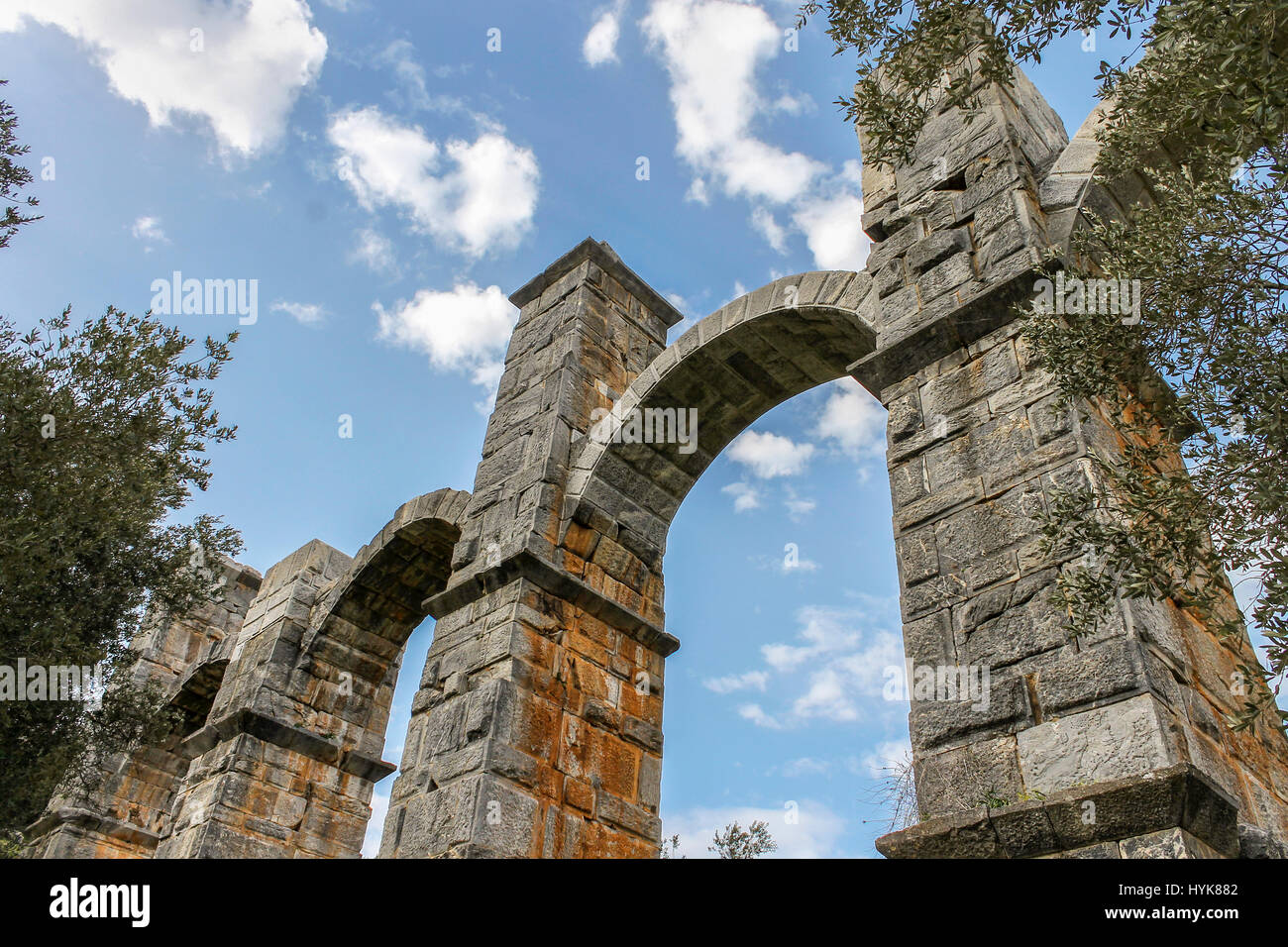 The Roman aqueduct at the village of Moria, in Lesbos island (Mytilene), Greece. Stock Photo