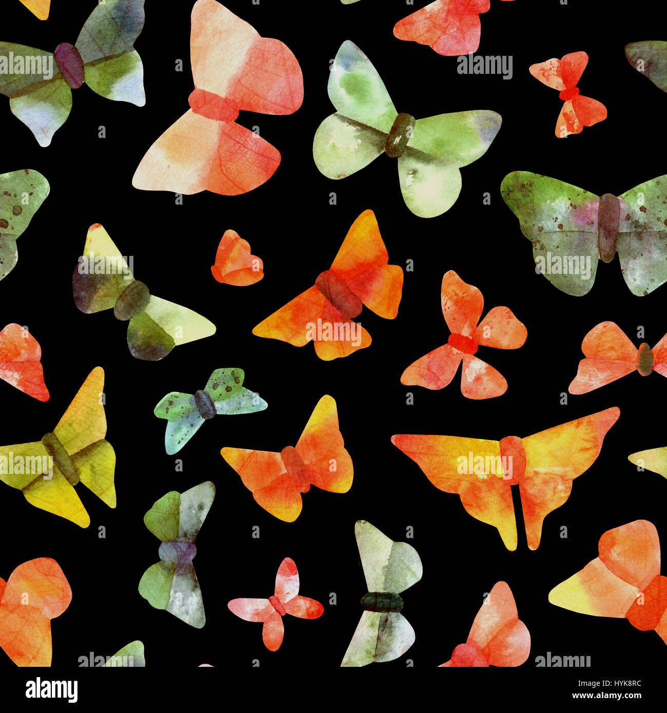 Seamless pattern with watercolor butterflies on white background Stock ...