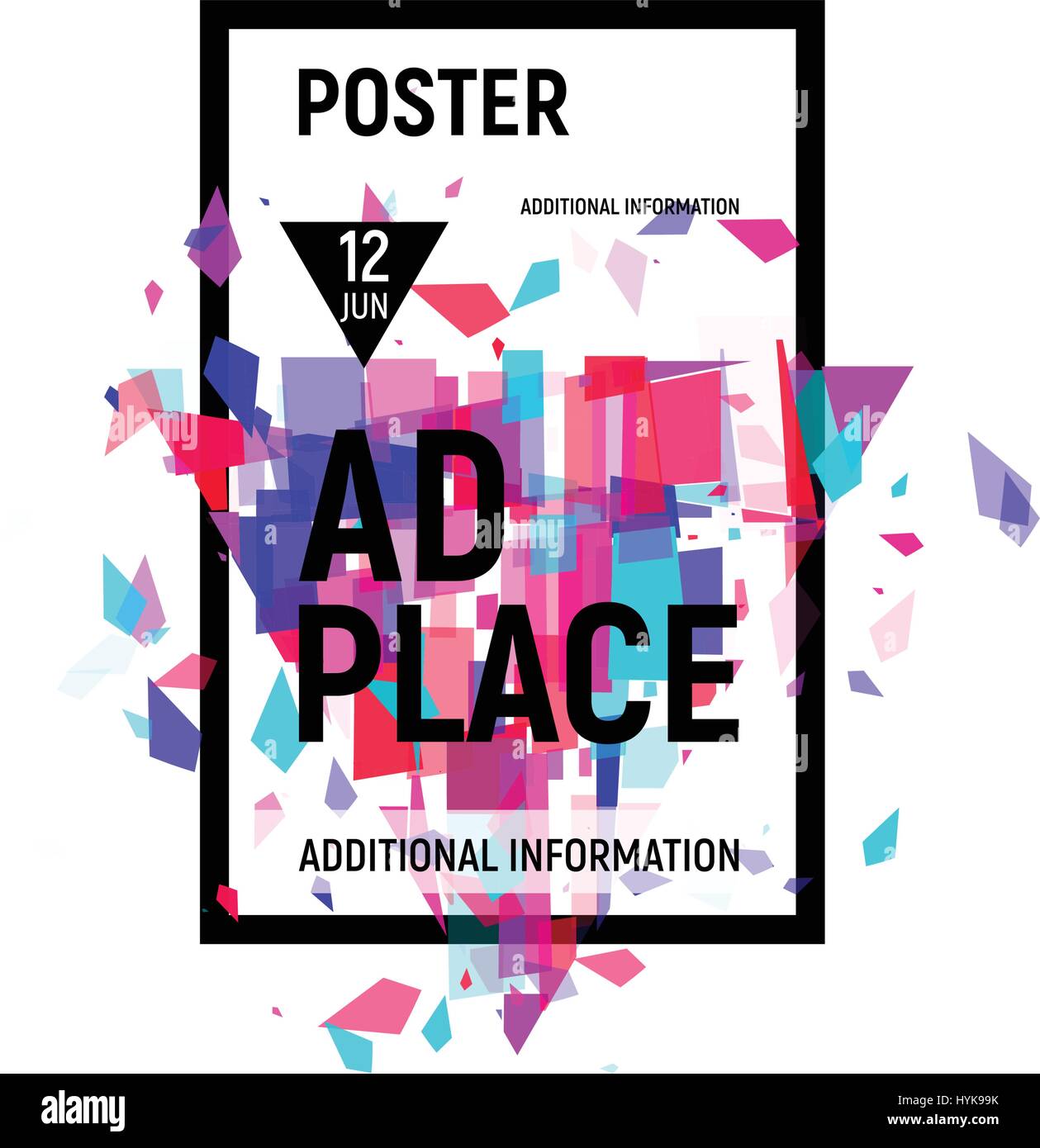 Isolated abstract colorful broken glass explosion in rectangular frame, ad place poster in pink shades,geometric elements vector illustration Stock Vector