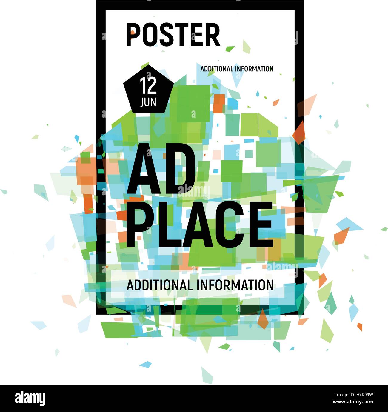 Isolated abstract colorful broken glass explosion in rectangular frame, ad place poster in green shades,geometric elements vector illustration Stock Vector