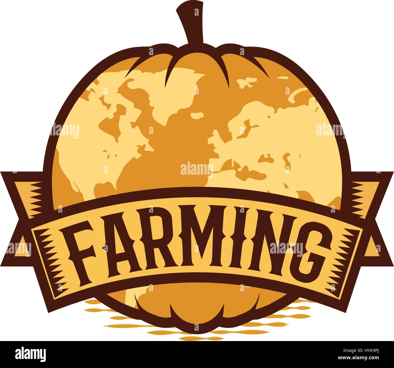 Isolated abstract orange color round shape pumpkin logo on white background, farming logotype,autumn vegetable, unusual globe vector illustration Stock Vector