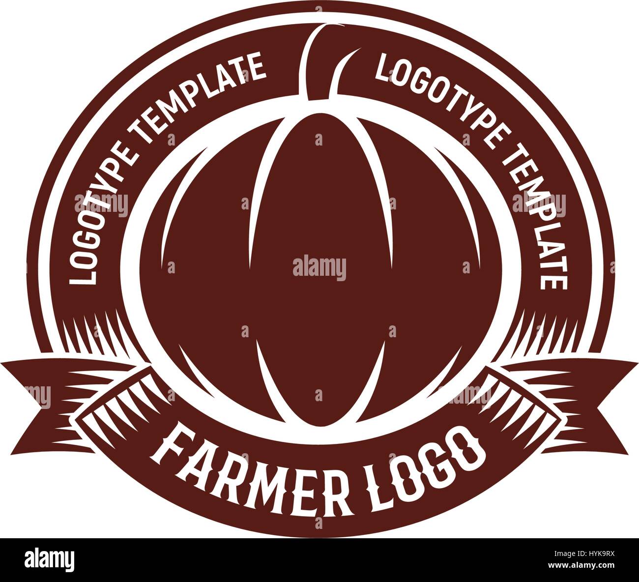 Isolated abstract brown color round shape pumpkin logo on white background, farming logotype,autumn vegetable vector illustration Stock Vector