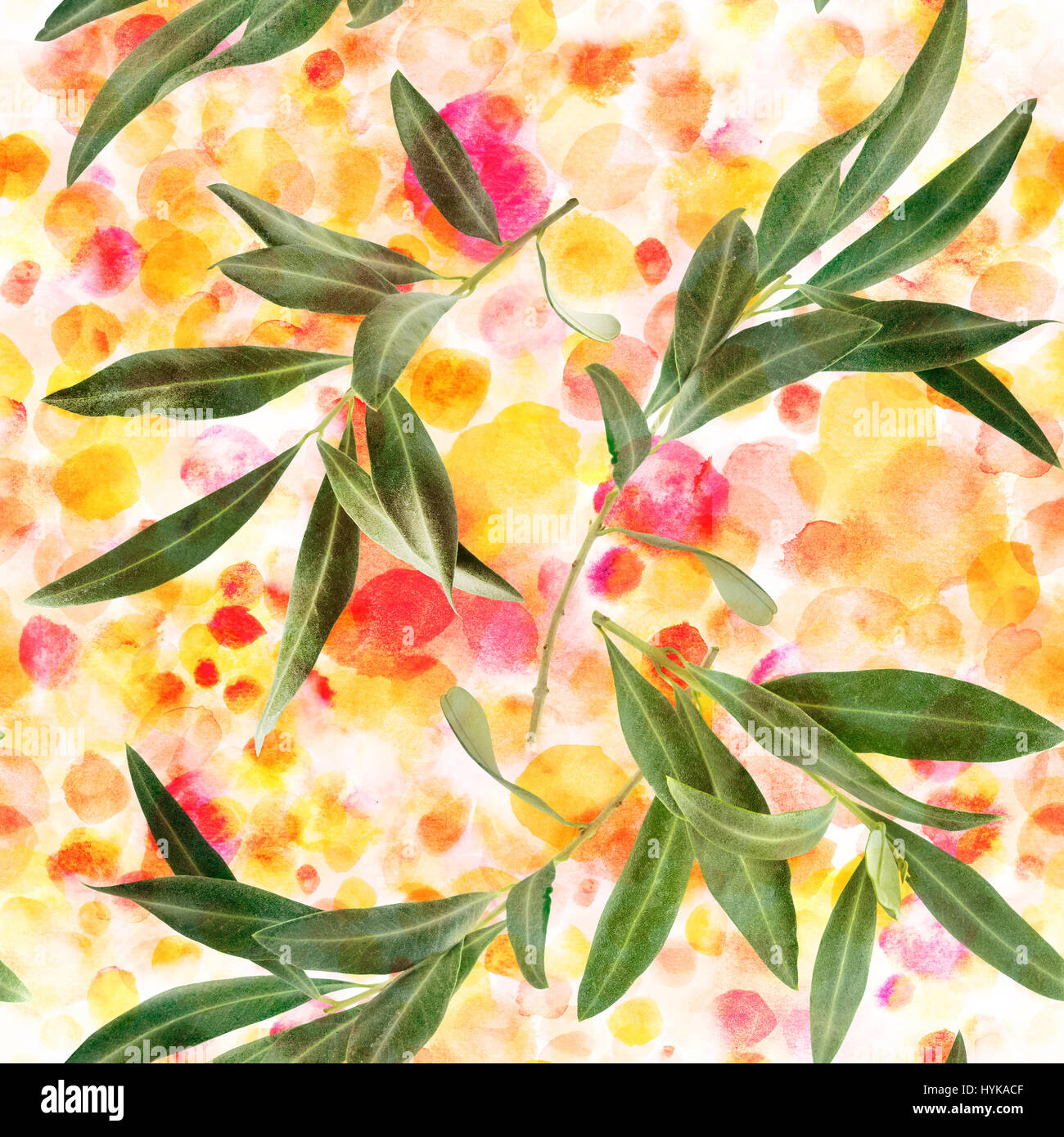 A seamless pattern with olive tree branches on a background of pastel ...