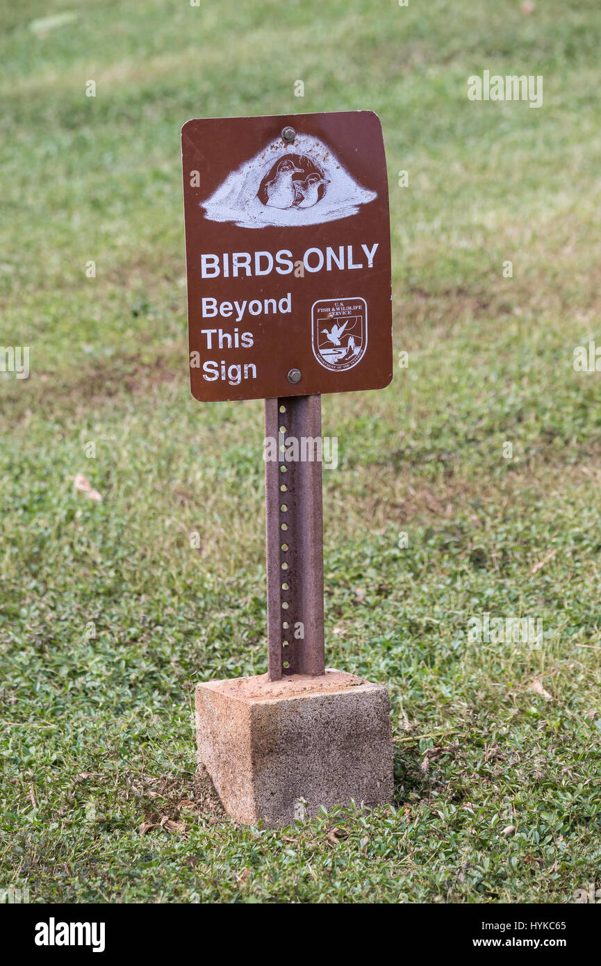 Birds Only Beyond This Sign, Kilauea Point National Wildlife Refuge, Kauai, Hawaii, USA Stock Photo