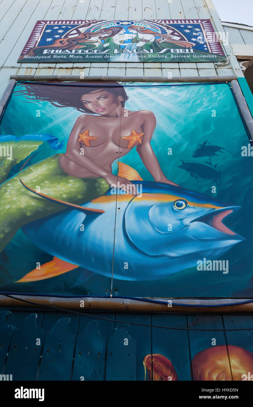 Mermaid mural in Kapa'a, Kauai, Hawaii, USA Stock Photo