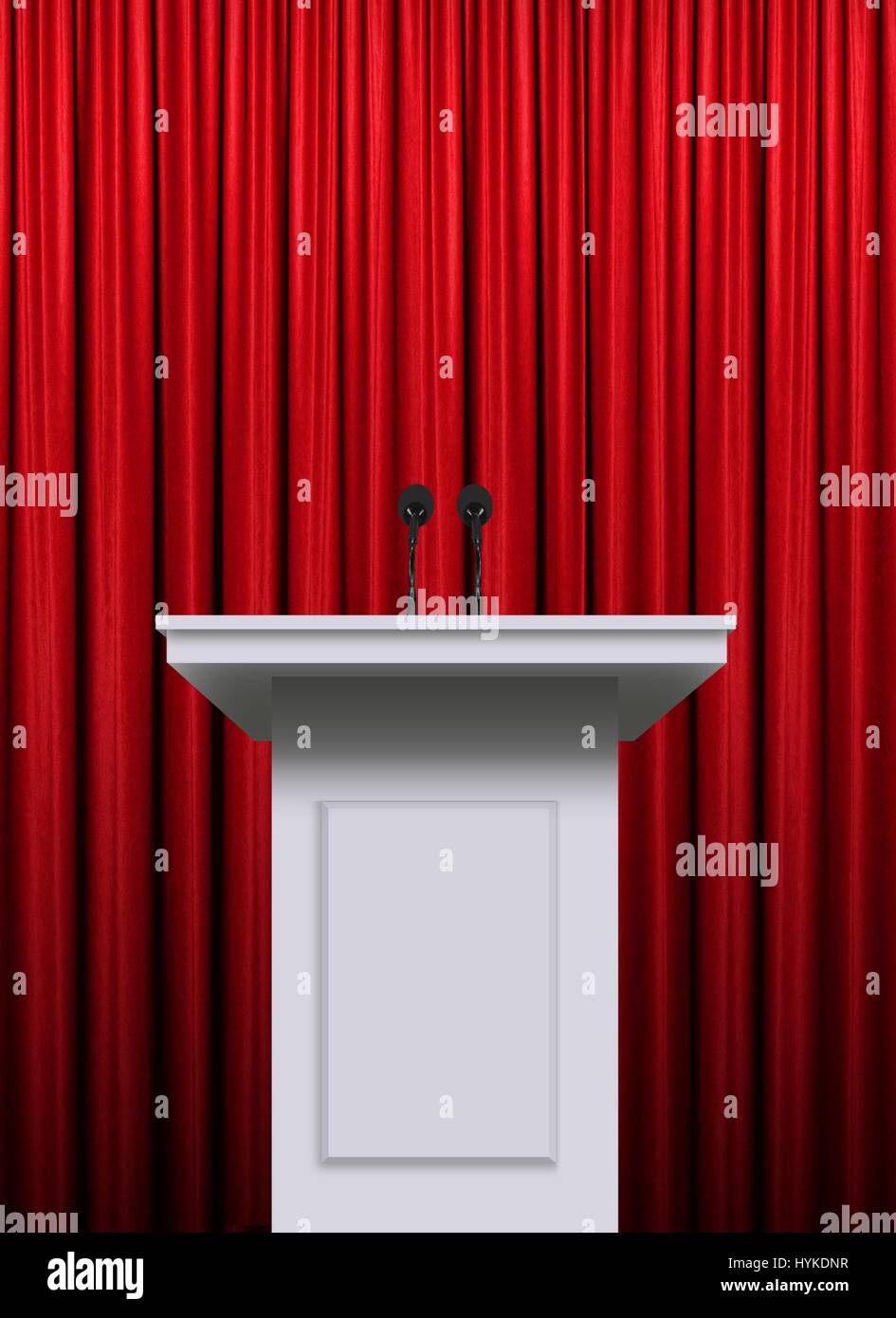 White podium over red curtain background Stock Photo - Alamy