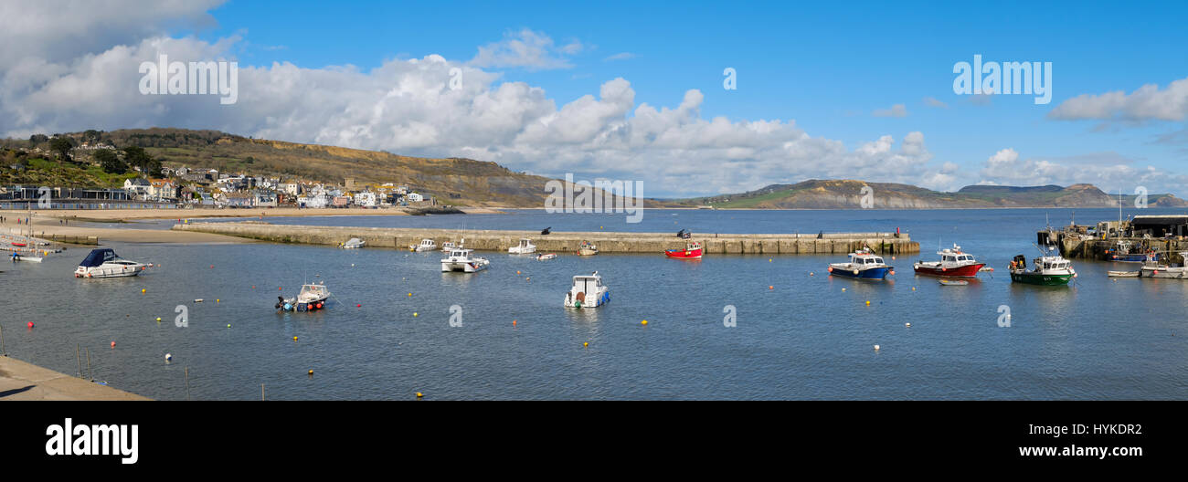 Boats in the Harbour at Lyme Regis Stock Photo