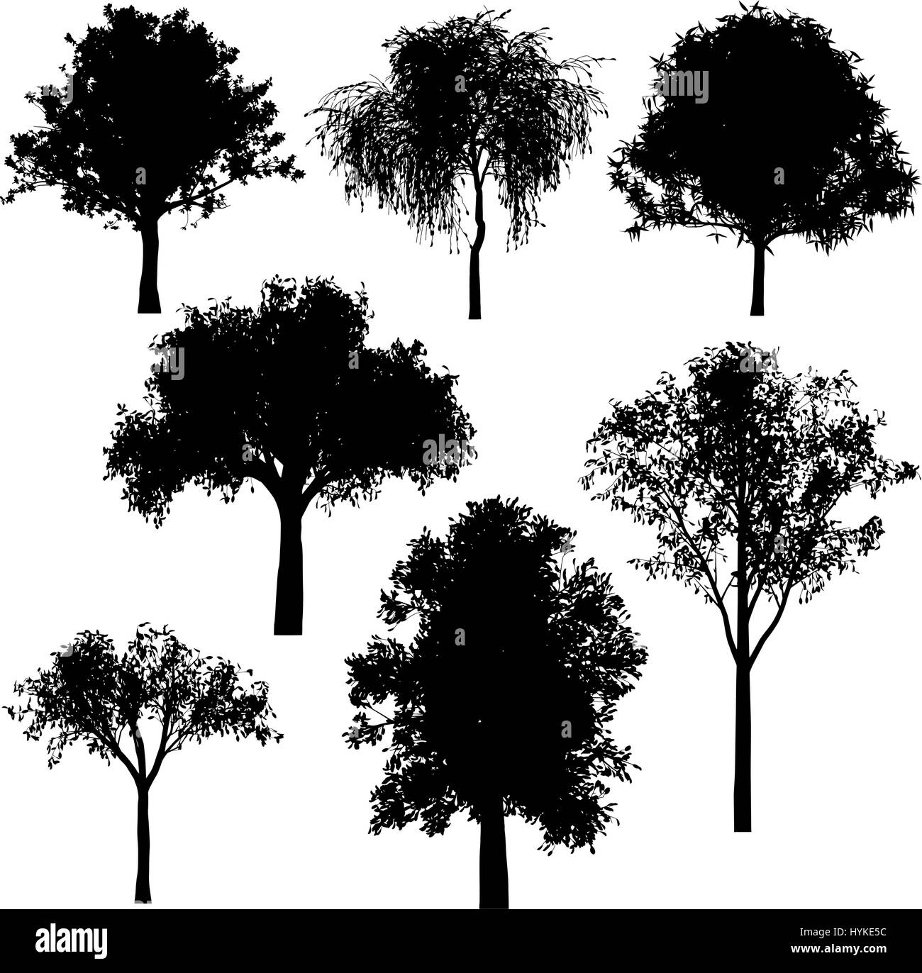 Set of editable vector silhouettes of generic trees Stock Vector