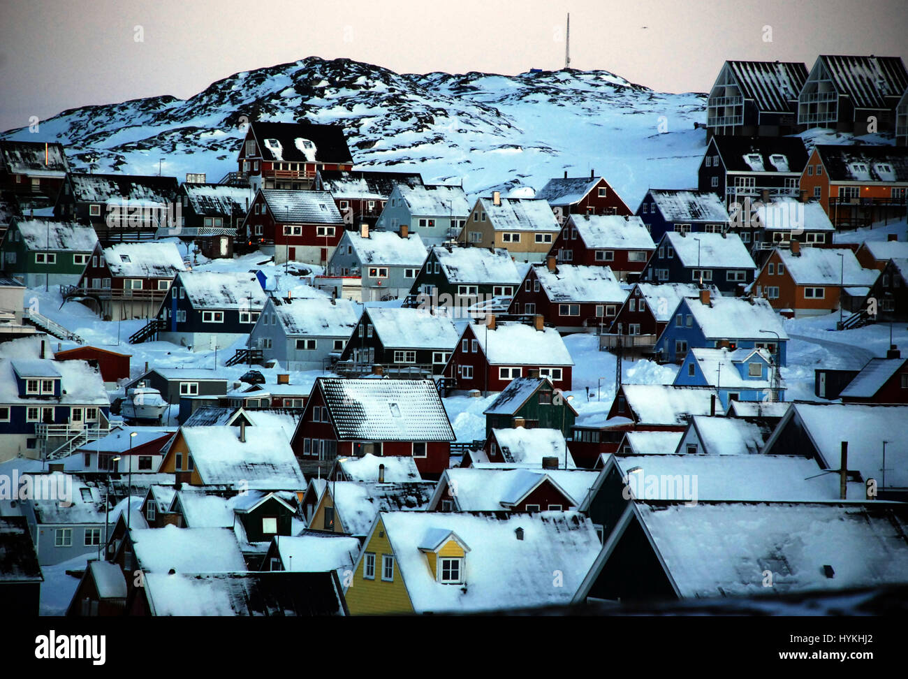 Colorful Houses covered with snow in Greenland. Greenland is an