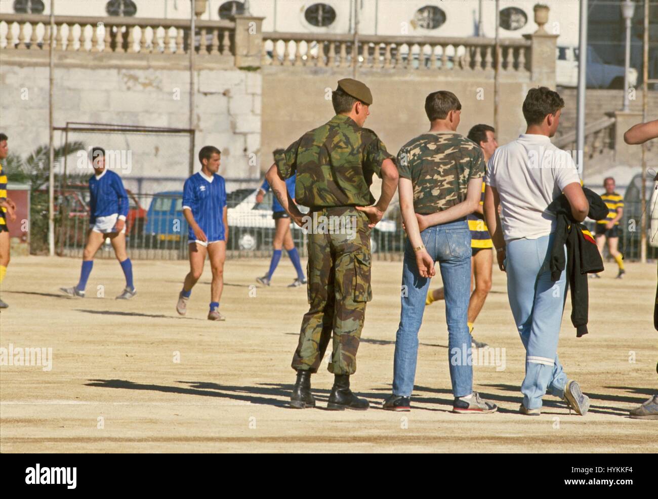 Gibraltar, football match between British soldiers Stock Photo