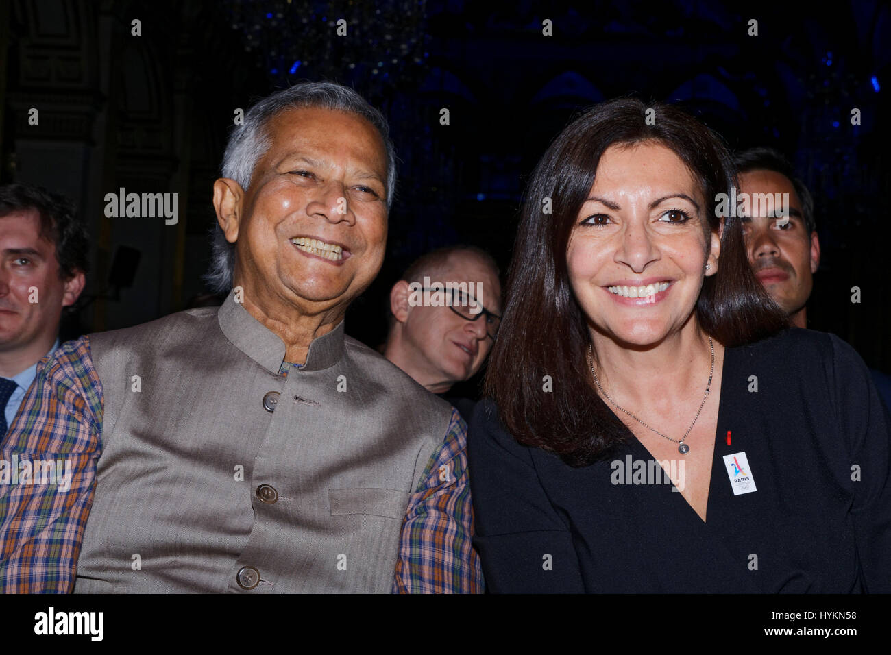 Paris, France. 30th March 2017. Muhammad Yunus, Nobel Peace Prize 2006 and Anne Hidalgo, mayor of Paris attend the 6th edition of Impact². Organized b Stock Photo