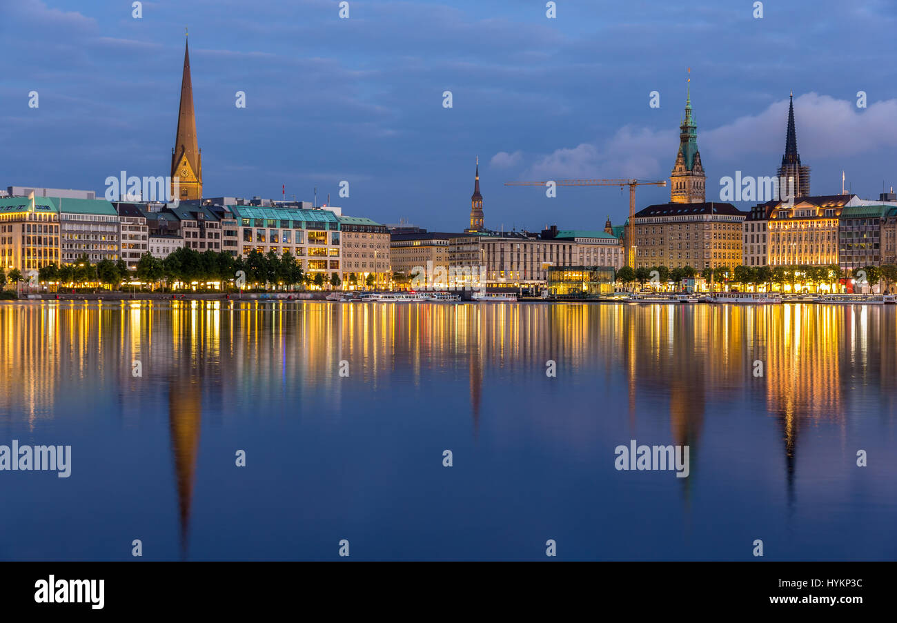Hamburg city center over the lake Stock Photo