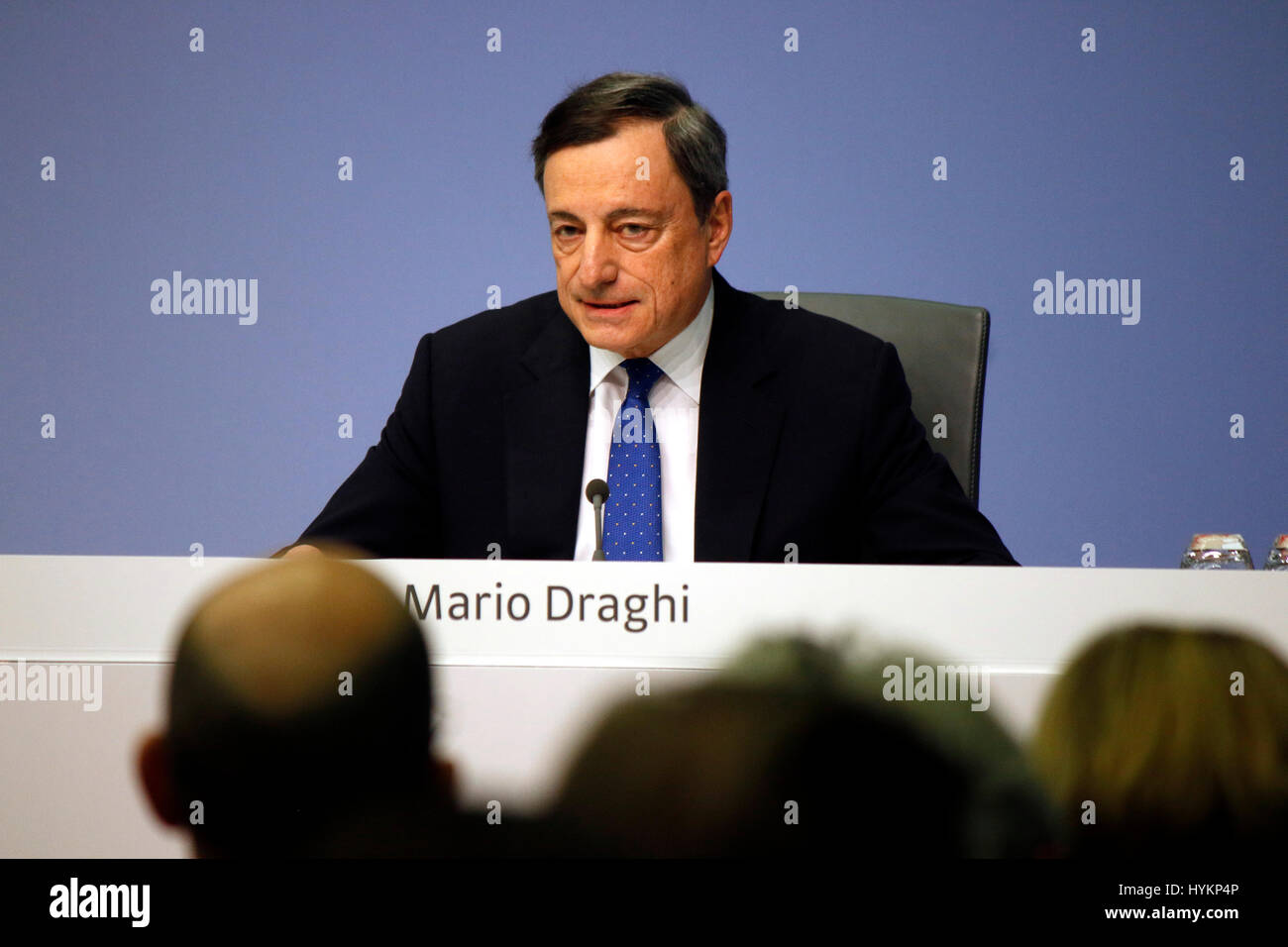 Mario Draghi - Pressekonferenz der EZB/ ECB, 9. Maerz 2017, Frankfurt am Main. Stock Photo