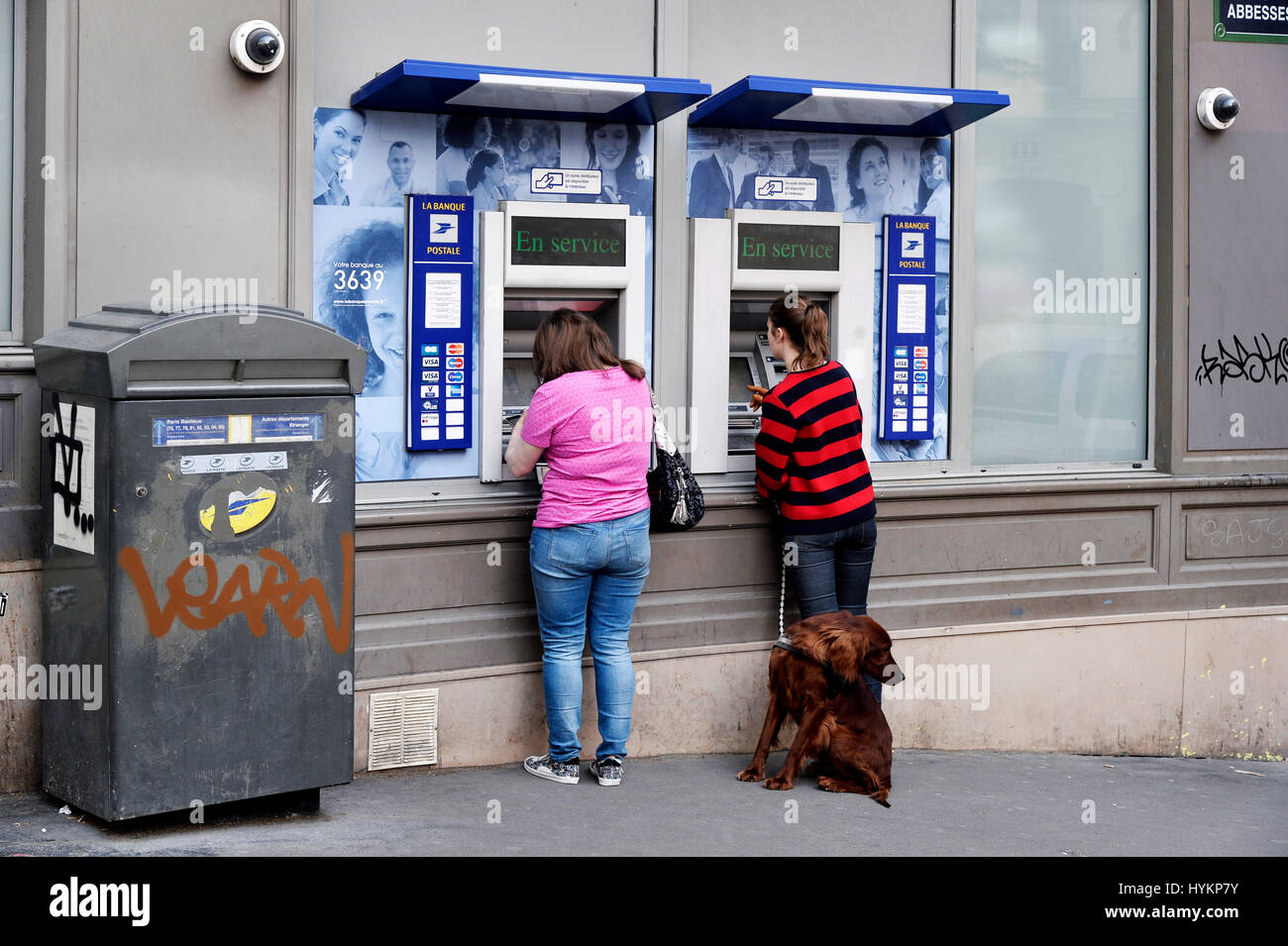 ATM Machine, Post Office, Montmartre, Paris, France Stock Photo
