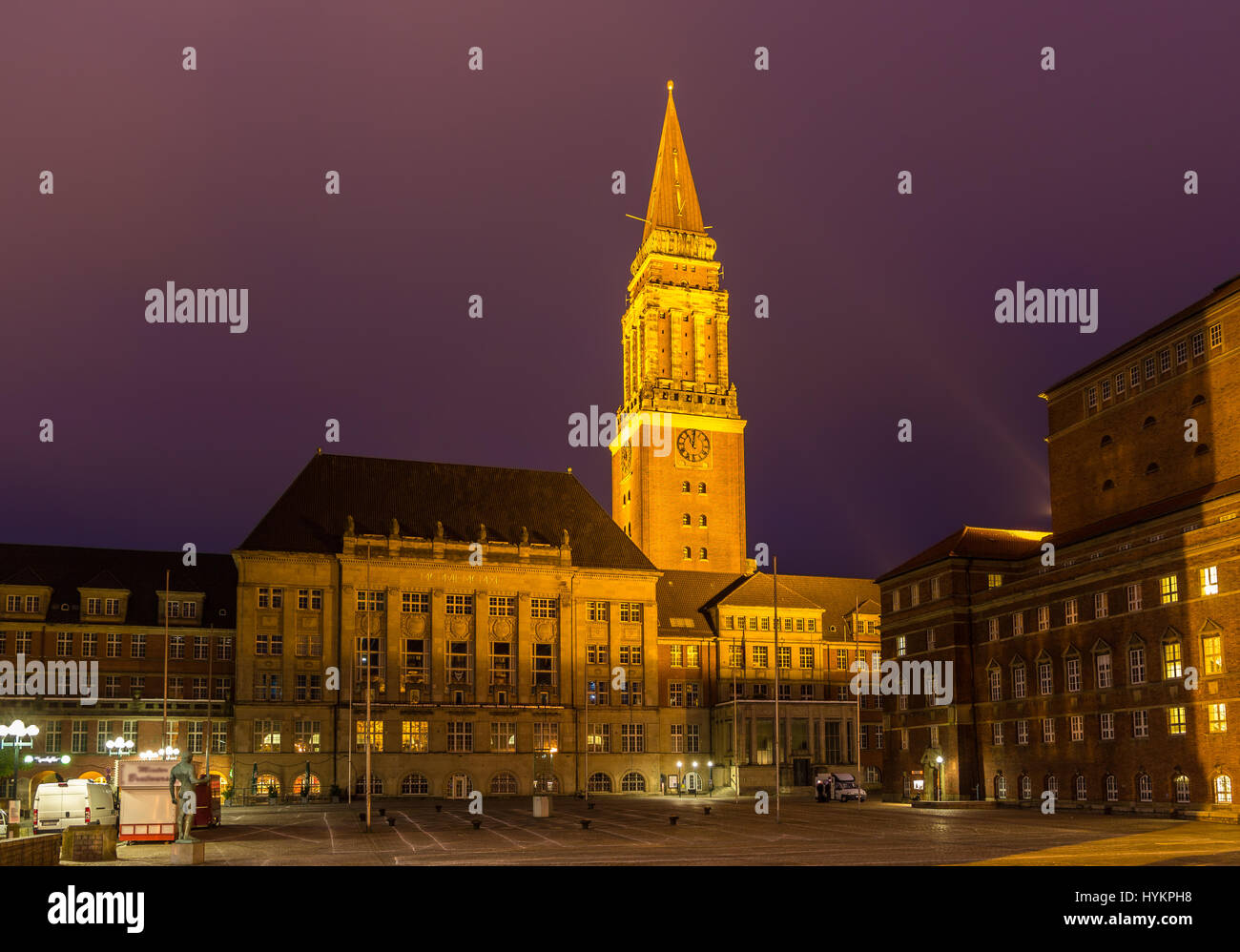 NIght view of Kiel city hall, Germany Stock Photo