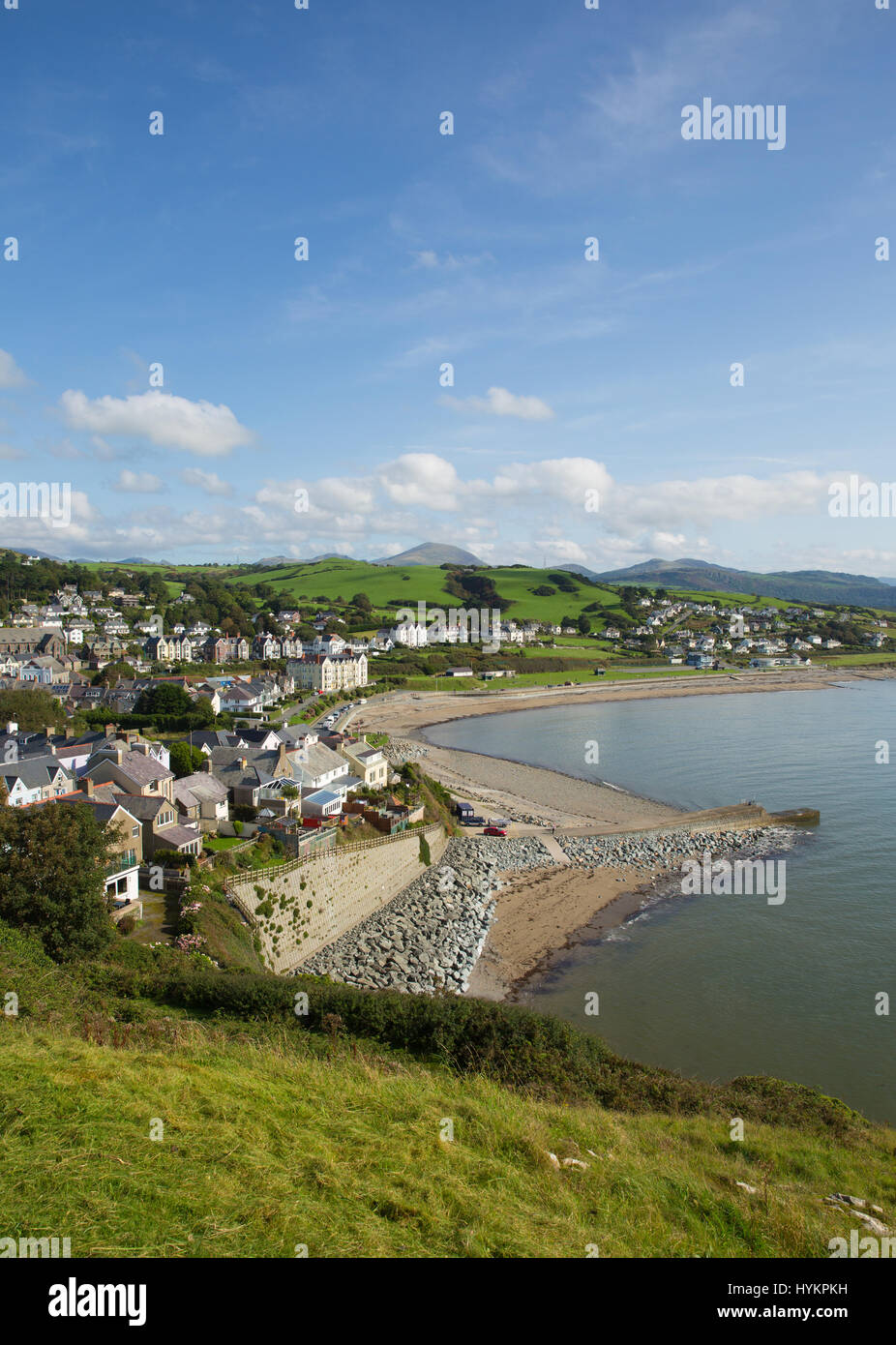 Criccieth North Wales UK historic coastal town in summer with blue sky