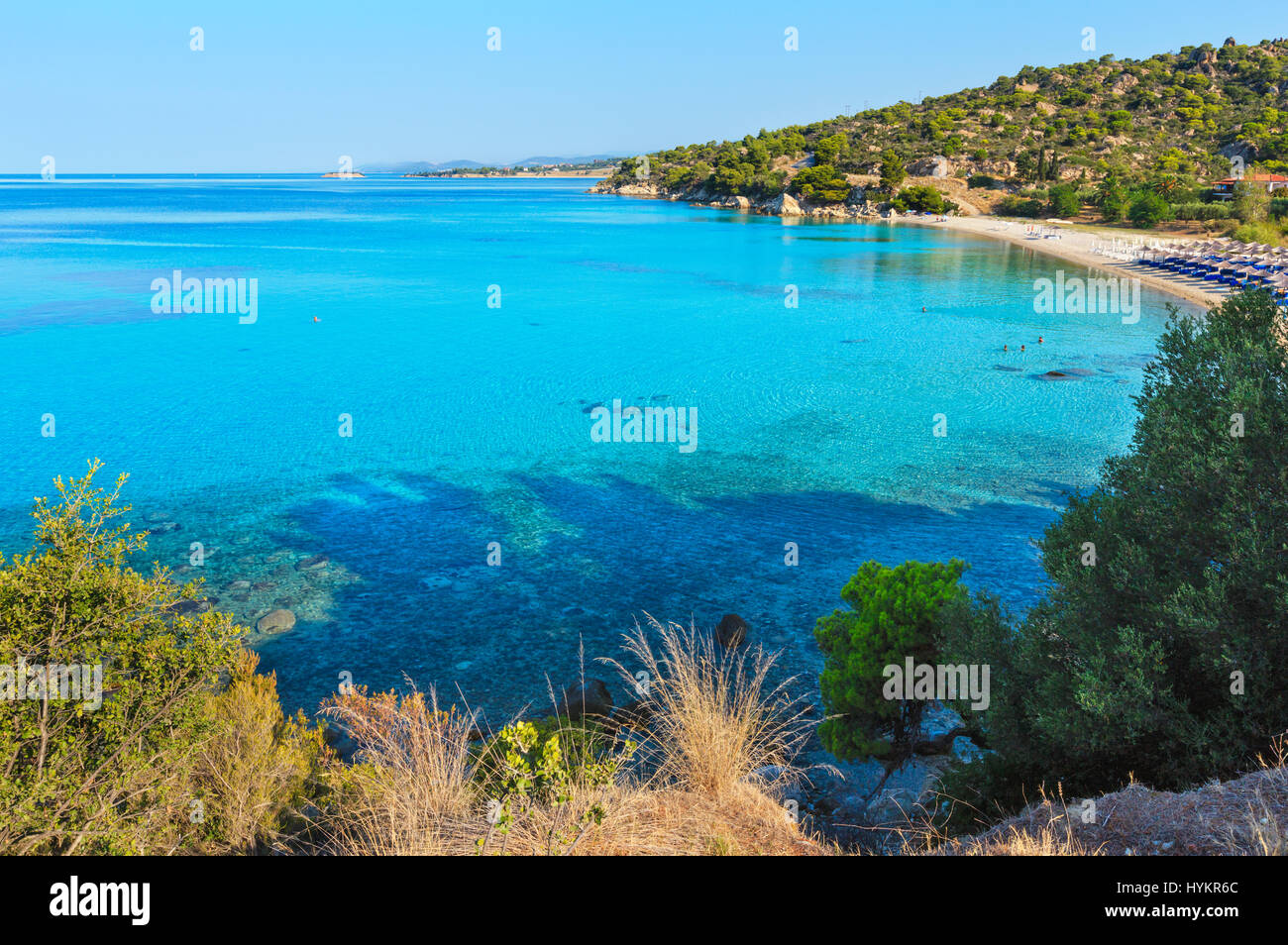 Morning sandy Kaviou beach. Summer top view (Nikiti, Sithonia Stock Photo -  Alamy