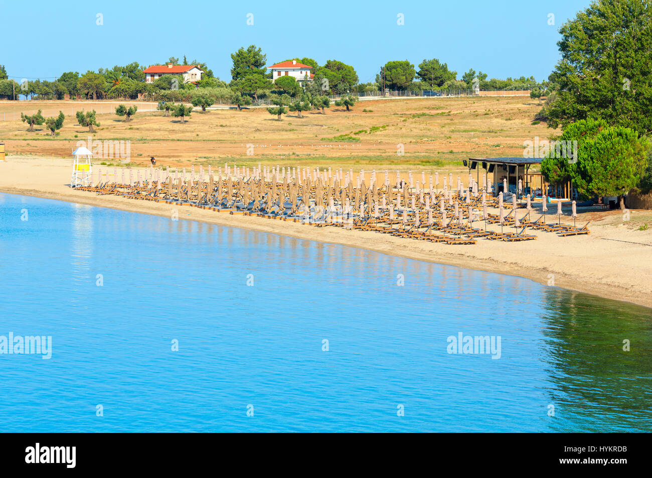 Morning sandy Kastri beach. Summer top view (Nikiti, Sithonia Stock Photo -  Alamy