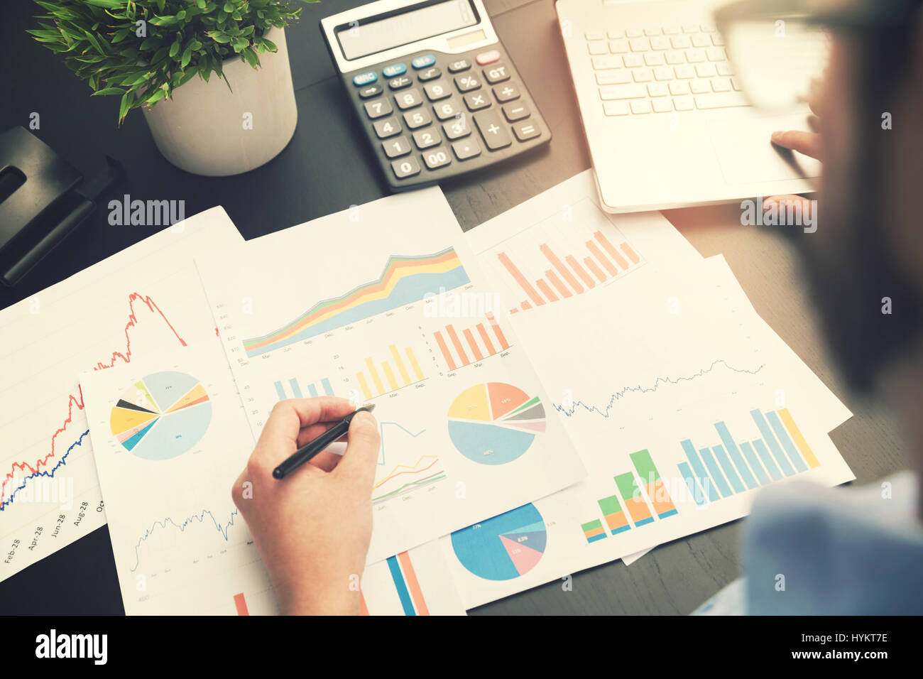 business analysis - man working with financial data charts at office Stock Photo