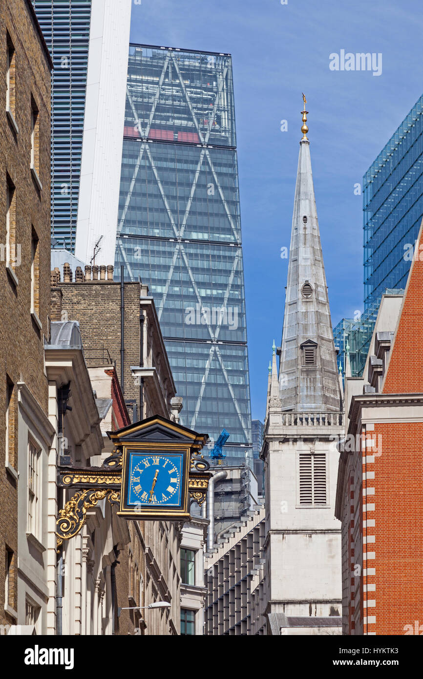 City of London   St Mary at Hill, looking north towards St Margaret Pattens and the City Stock Photo
