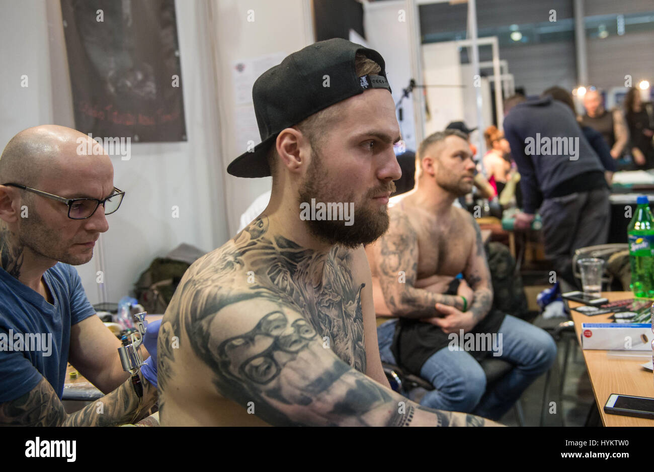 Poznan, Poland: INKED IN men with full body tattoos to ladies having their most intimate parts decorated this tattoo convention is a body art lover’s paradise. Pictures show how guests at the Poznan Tattoo Convention, Poland enjoyed becoming part of the show – by allowing the 300 exhibiting tattoo artists to ink their bodies. The convention runs this weekend from March 19th to 20th. Stock Photo