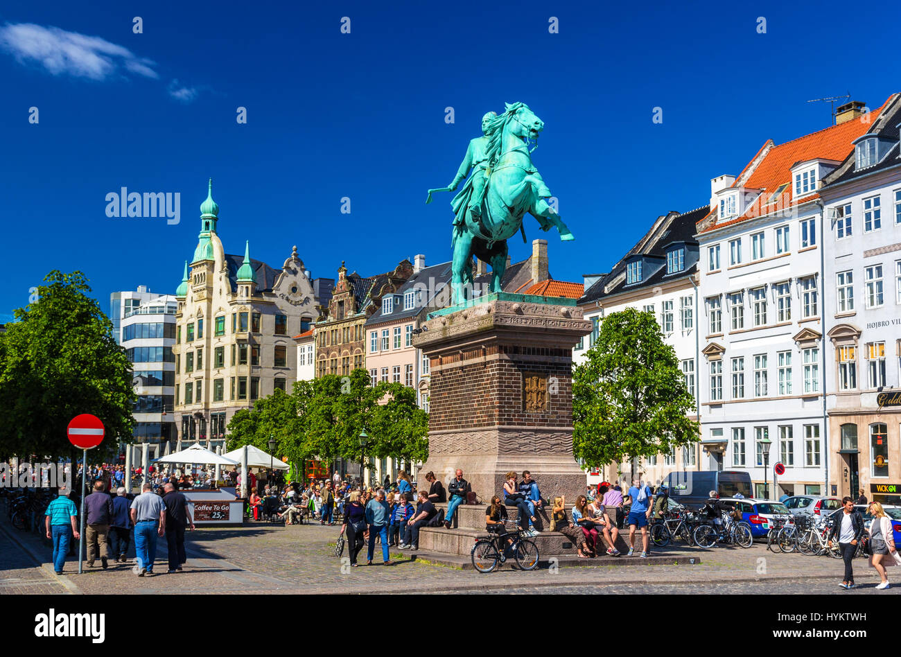 COPENHAGEN, DENMARK - MAY 29: View of Absalon statue on May 29, 2014 in Kopenhagen, Denmark. The equestrian statue of Absalon was installed in the Hoj Stock Photo
