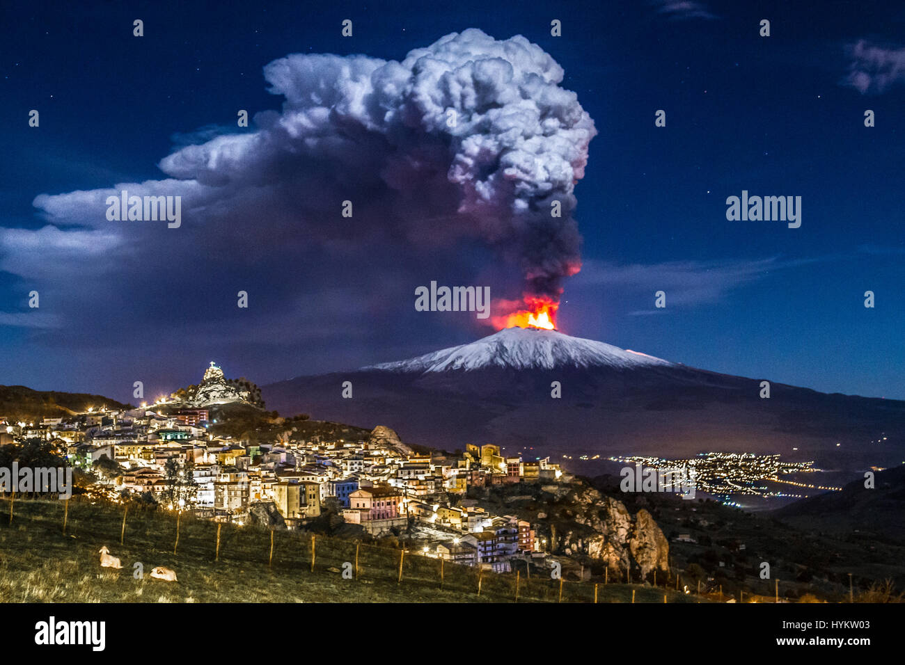MESSINA, SICILY A night picture of the eruption at Mount Etna, taken