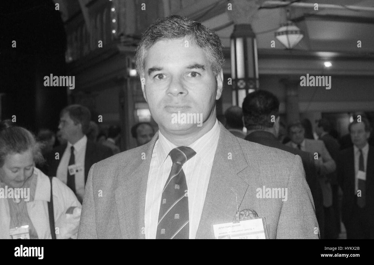 Jonathan Sayeed, Conservative party Member of Parliament for Bristol East, attends the party conference in Blackpool, England on October 10, 1989. Stock Photo