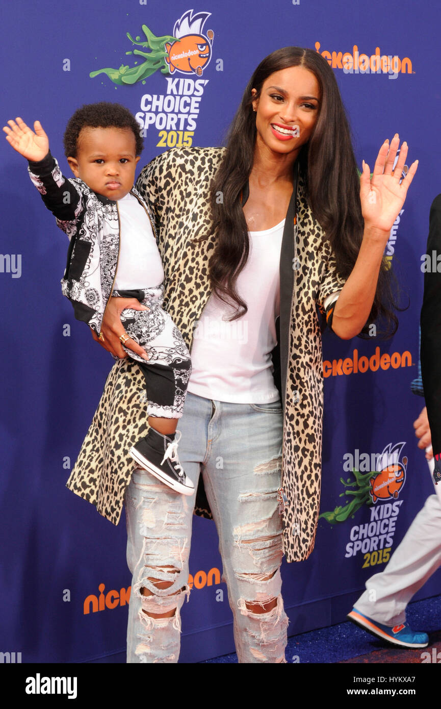 Singer Ciara and Zahir, Future Hendrix and Ciara baby attends the 2015 Nickelodeon Kids Choice Sports Awards at UCLA on July 16th, 2015 in Los Angeles, California. Stock Photo
