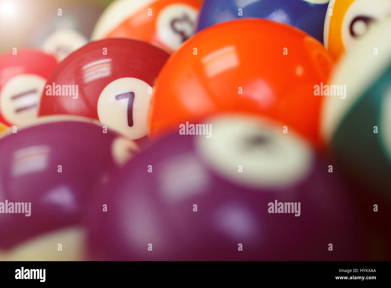 billiard balls on a green pool table, closeup Stock Photo Alamy
