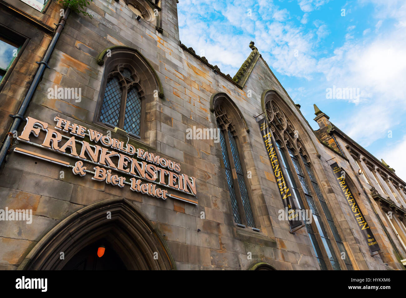 Edinburgh, Scotland - September 09, 2016: Frankenstein pub in the old town of Edinburgh. It is a bier keller in a suitably gothic setting of an old ch Stock Photo