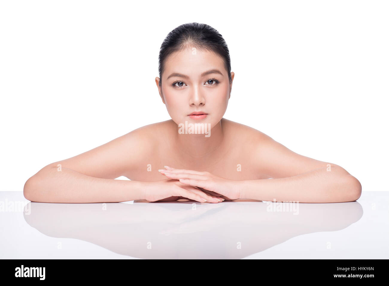Beautiful spa model asian girl with perfect fresh clean skin Stock Photo