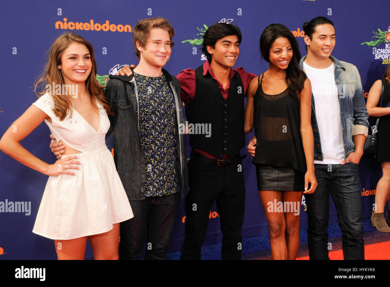 Power Rangers Cast attends the 2015 Nickelodeon Kids Choice Sports Awards at UCLA on July 16th, 2015 in Los Angeles, California. Stock Photo
