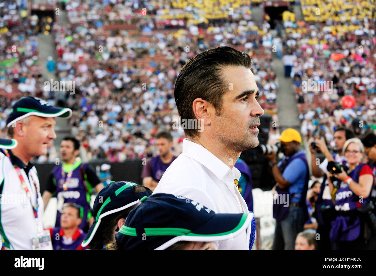 Colin Farrell attends the Special Olympics World Games Opening Ceremony at the Coliseum on July 25th, 2015 in Los Angeles, California. Stock Photo