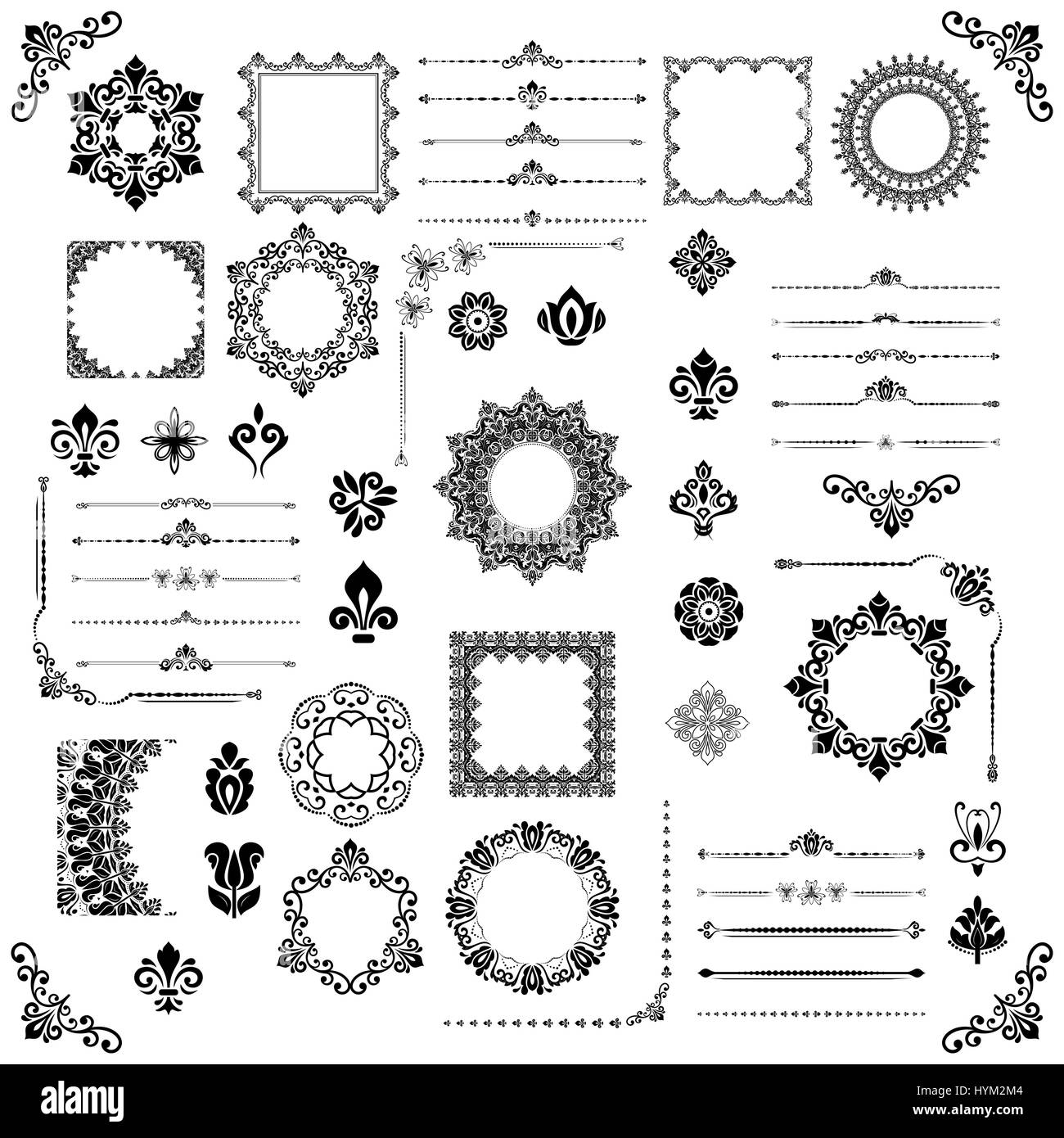 Vintage Set of Vector Horizontal, Square and Round Elements Stock ...