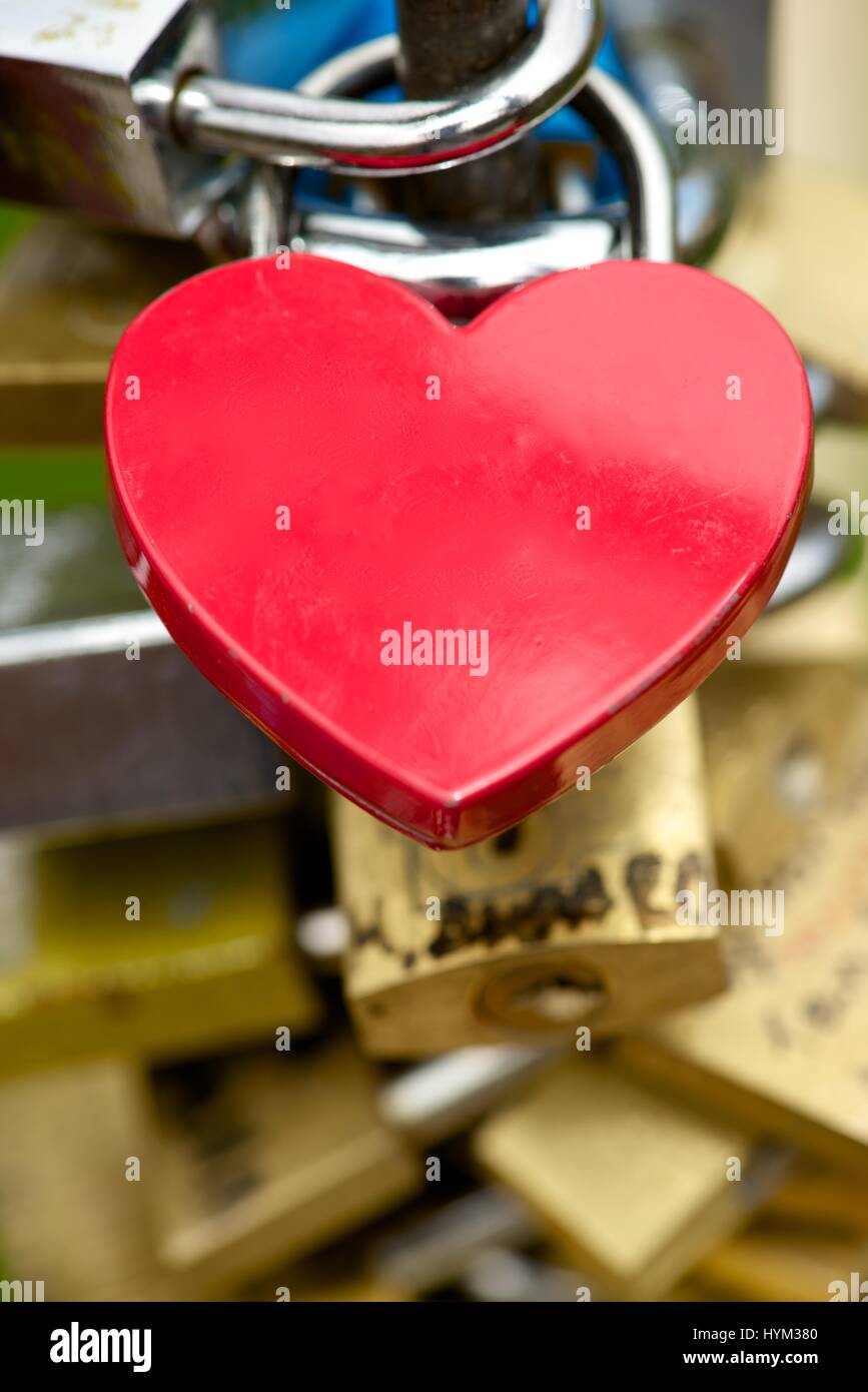 Love padlock on the railing of a bridge Stock Photo Alamy