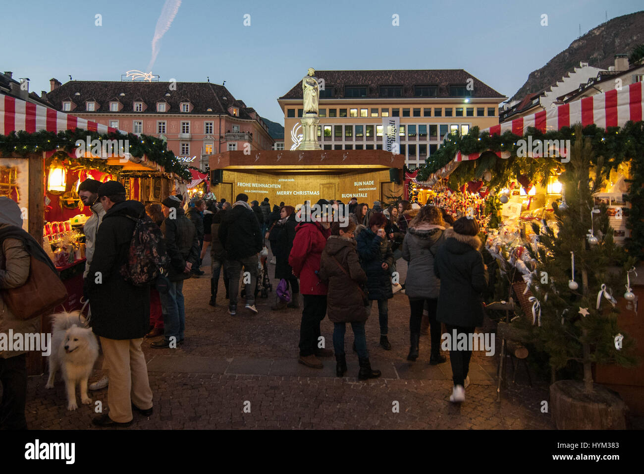 Visitors attend at the traditional Christmas markets of Bolzano, in Italy. Stock Photo