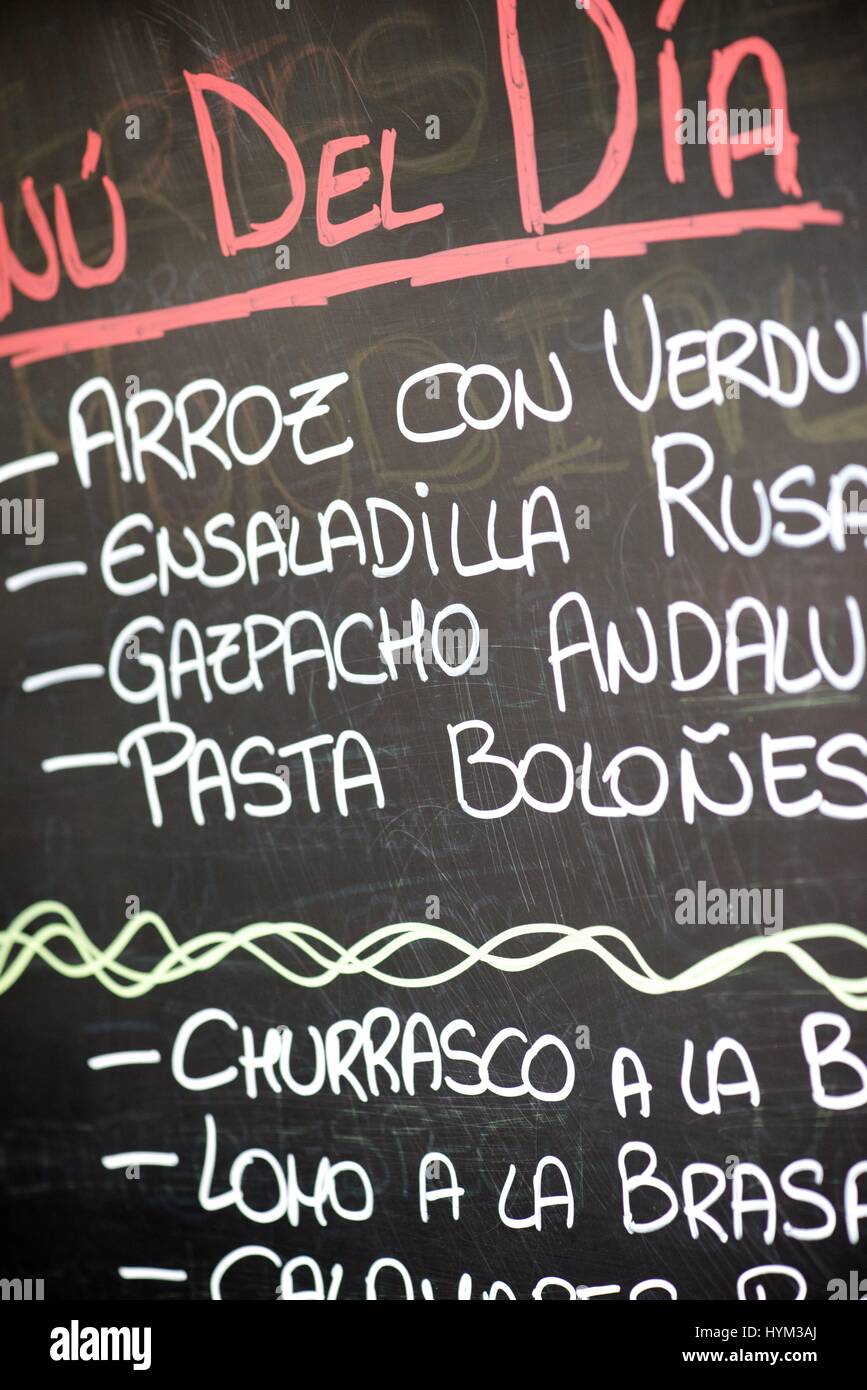 Closeup Of A Typical Spanish Menu In Cuenca Castilla La Mancha Spain Closeup Of A Typical Spanish Menu In Cuenca Castilla La Mancha Spain