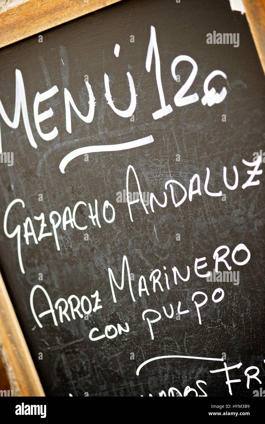 Closeup Of A Typical Spanish Menu In Cuenca Castilla La Mancha Spain Closeup Of A Typical Spanish Menu In Cuenca Castilla La Mancha Spain