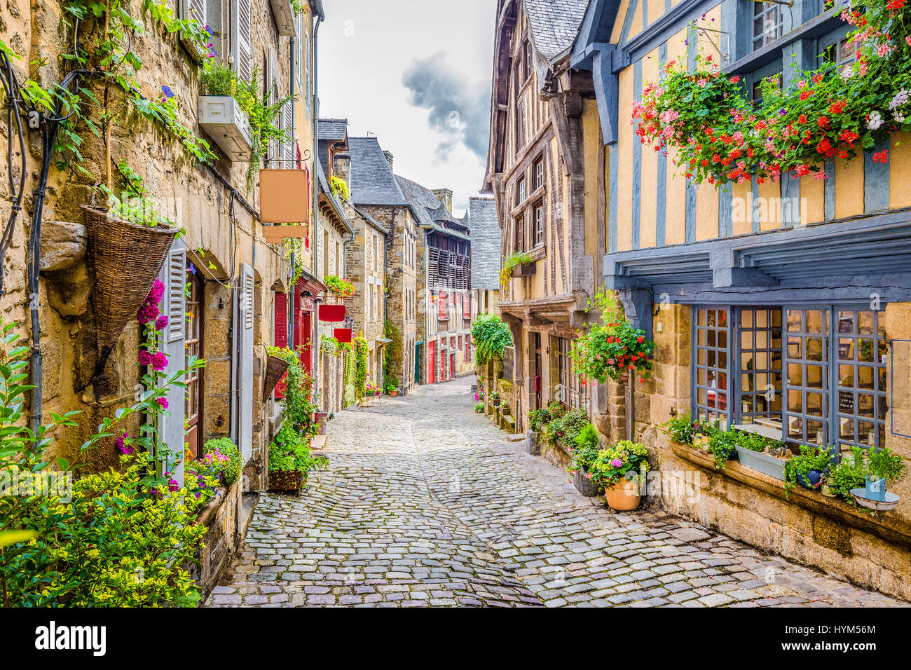 Beautiful view of scenic narrow alley with historic traditional houses