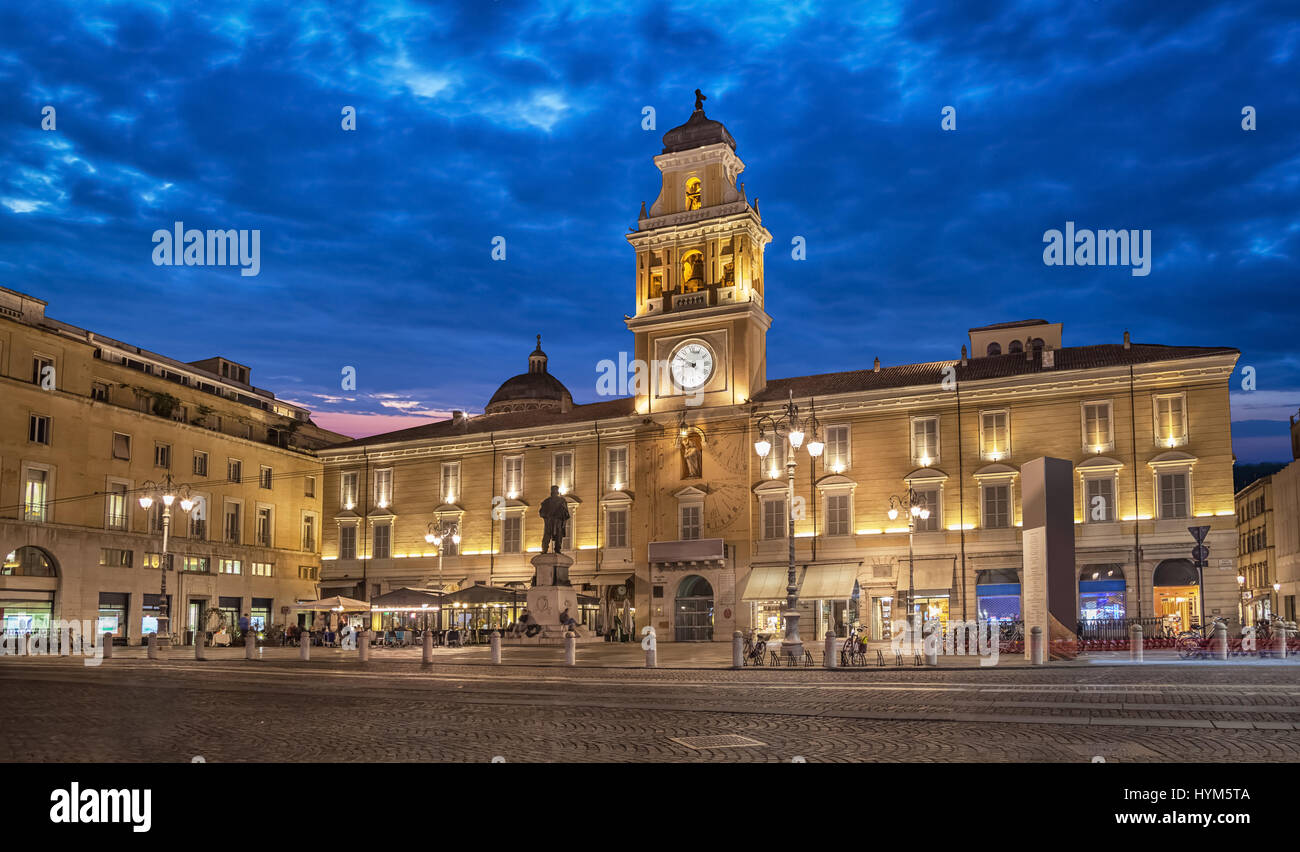 Piazza Giuseppe Garibaldi in the evening in Parma, Emilia Romagna, Italy Stock Photo