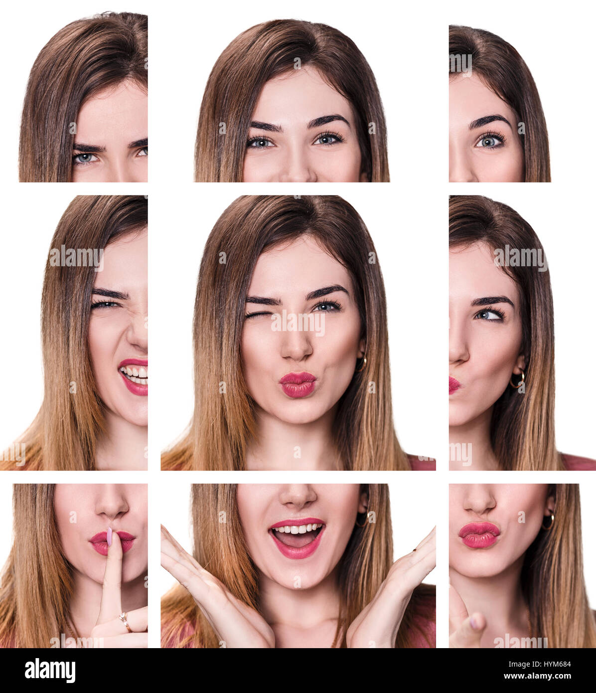 Collage of woman with different expressions Stock Photo