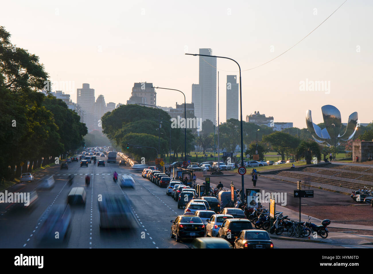 Traffic on Avenida Presidente Figueroa Alcorta. Recoleta, Buenos Aires, Argentina. Stock Photo