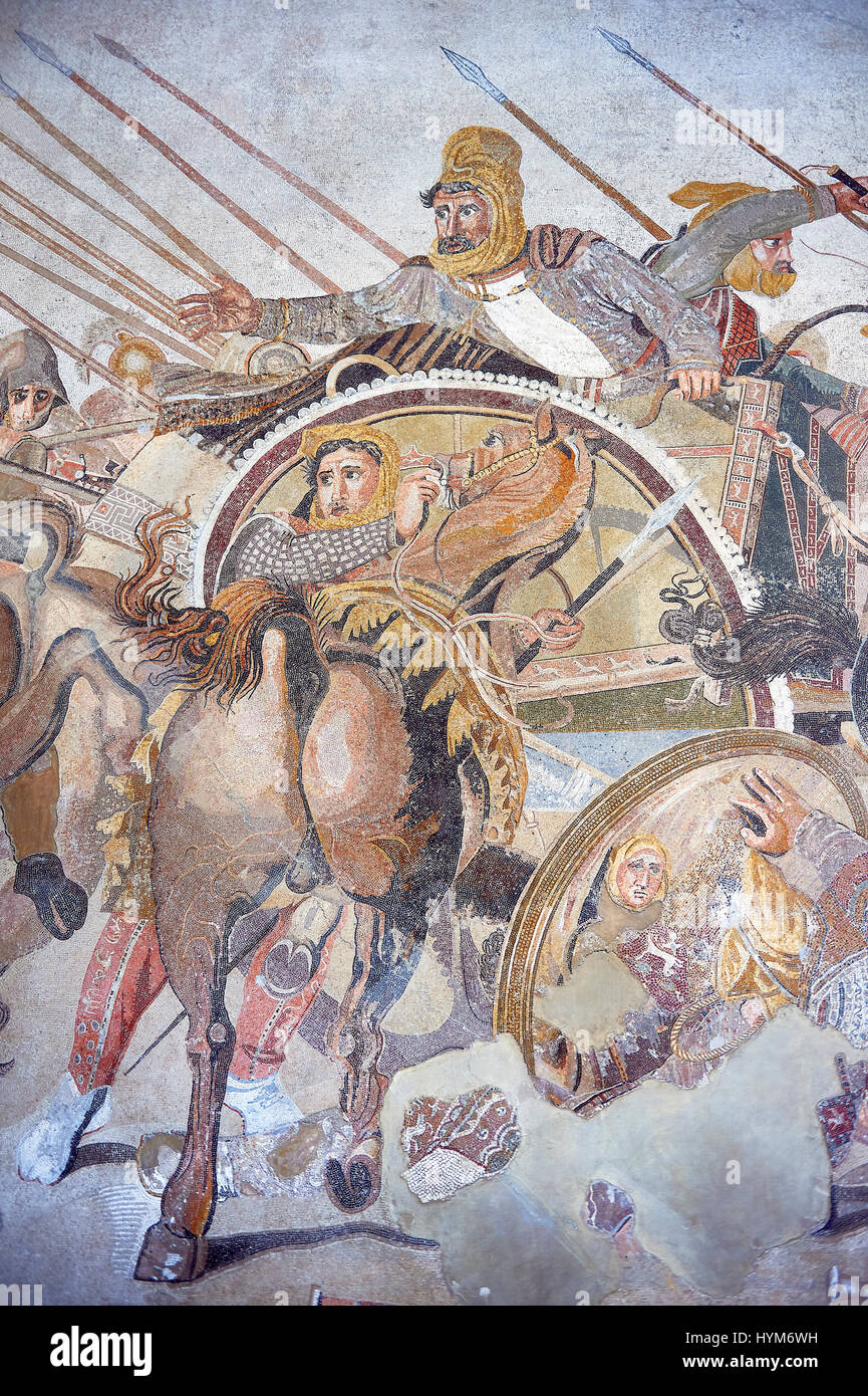 King Darius from the Roman mosaic  of Battle beween Alexander the Great and Persian King Darius, 120-125 BC, Casa del Fauno, Pompeii, inv 10020, Naple Stock Photo