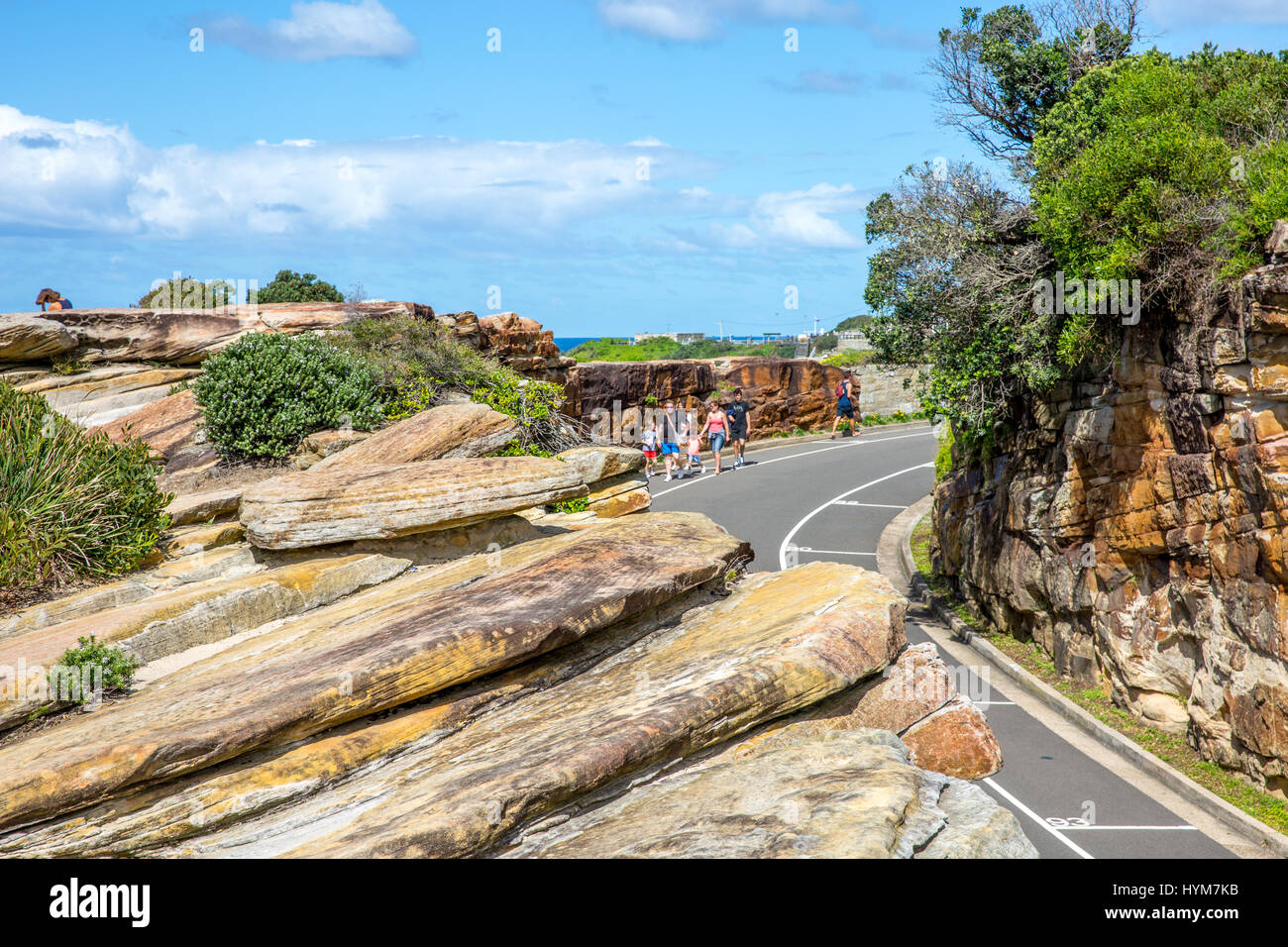 Family walking the Bondi to Bronte coastal walk here at Bronte,Sydney,New south wales,australia Family walking the Bondi to Bronte coastal walk here at Bronte,Sydney,New south wales,australia